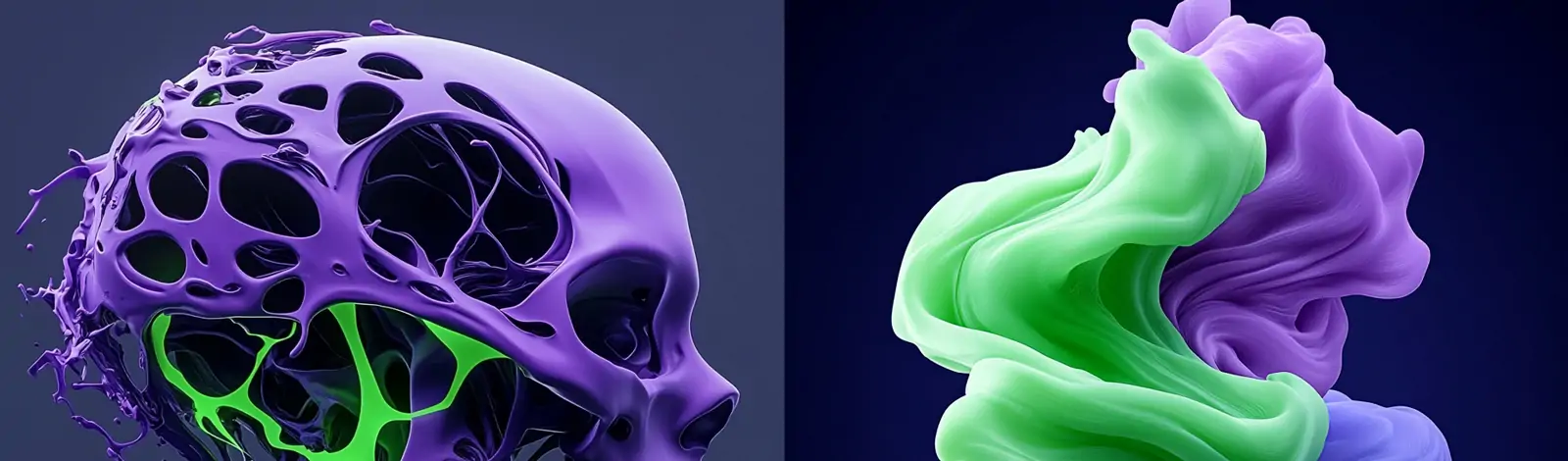 未来主义迷幻色彩紫色绿色霓虹光效图形数字艺术海报背景midjourney关键词咒语