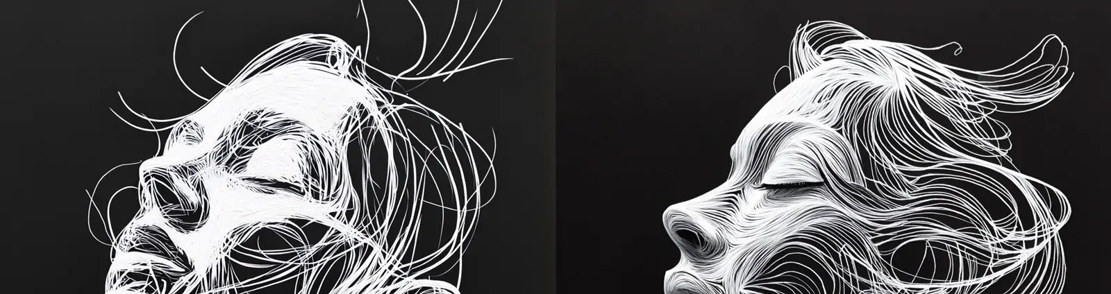 手绘黑色背景白色线条脸部轮廓人物肖像绘画海报midjourney关键词咒语