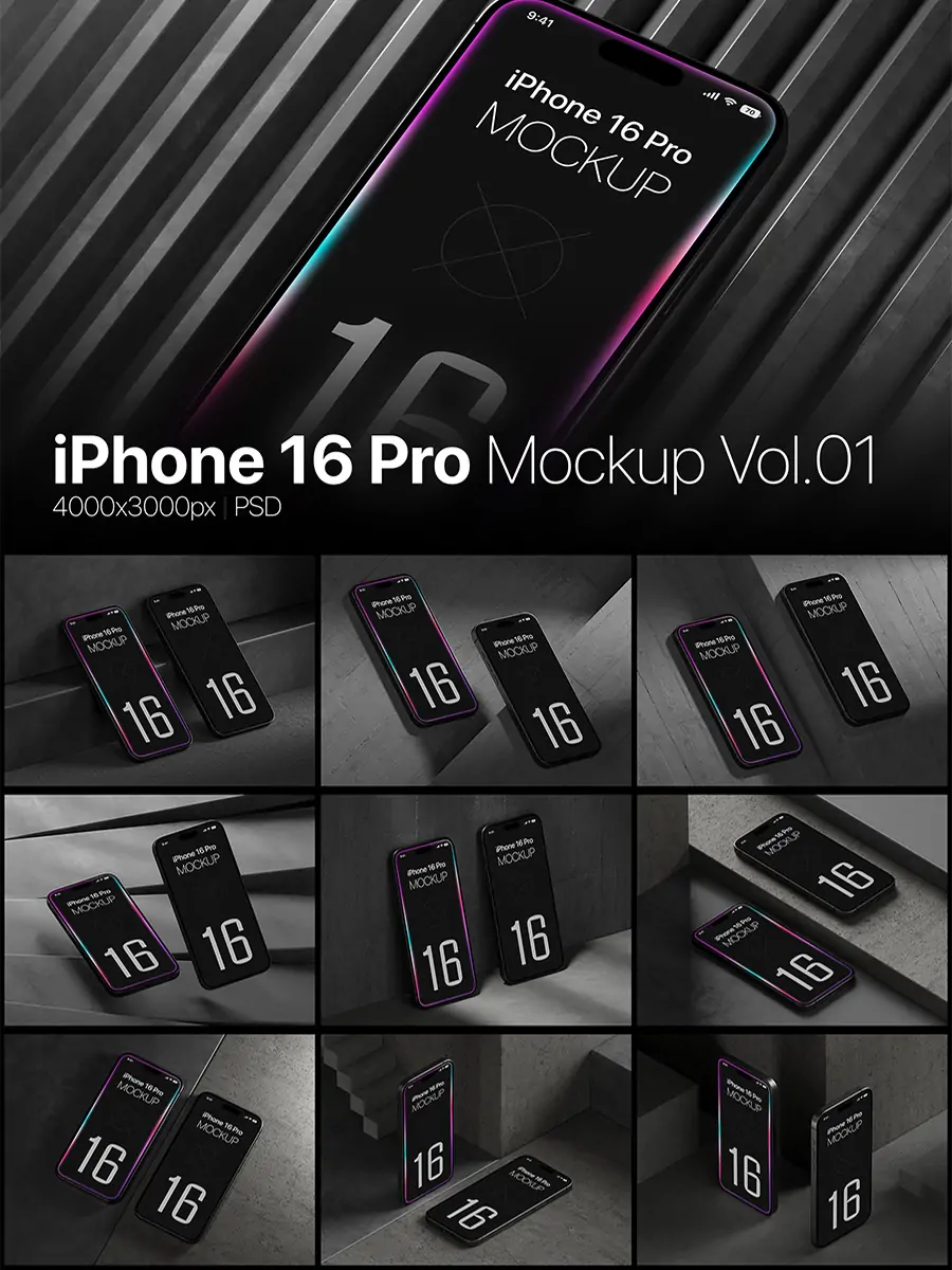 Midjourney - 苹果iPhone16 Pro移动手机展示样机贴图psd分层设计素材模版Mockup Mockup样机-Ai宇宙吧-