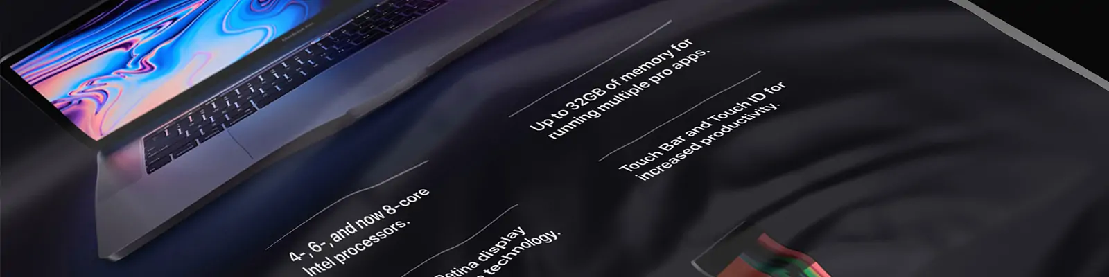 时尚潮流褶皱等距MacBook Pro滚动模型样机psd设计素材模板Mockup