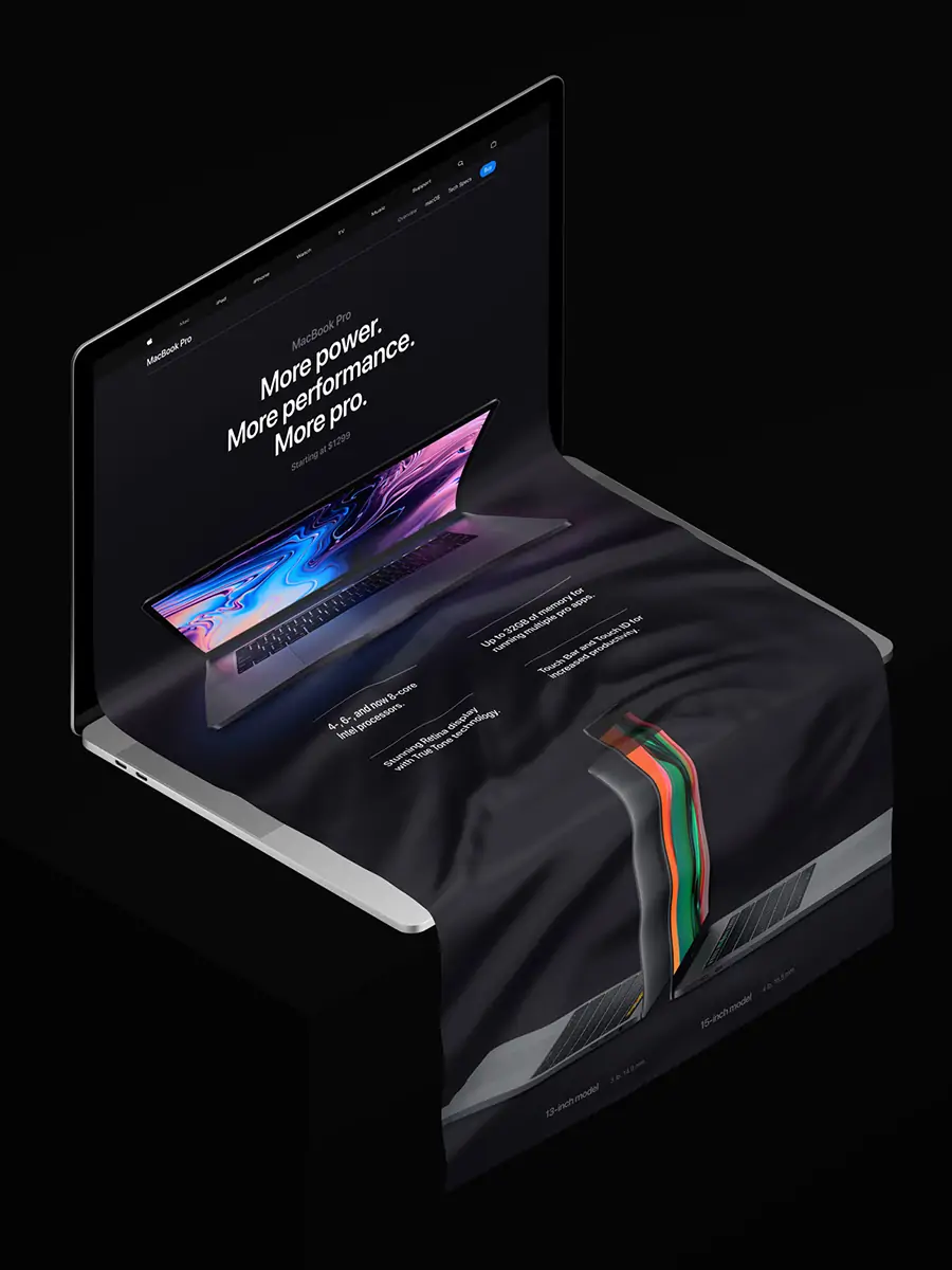 Midjourney - 时尚潮流褶皱等距MacBook Pro滚动模型样机psd设计素材模板Mockup Mockup样机-Ai宇宙吧-