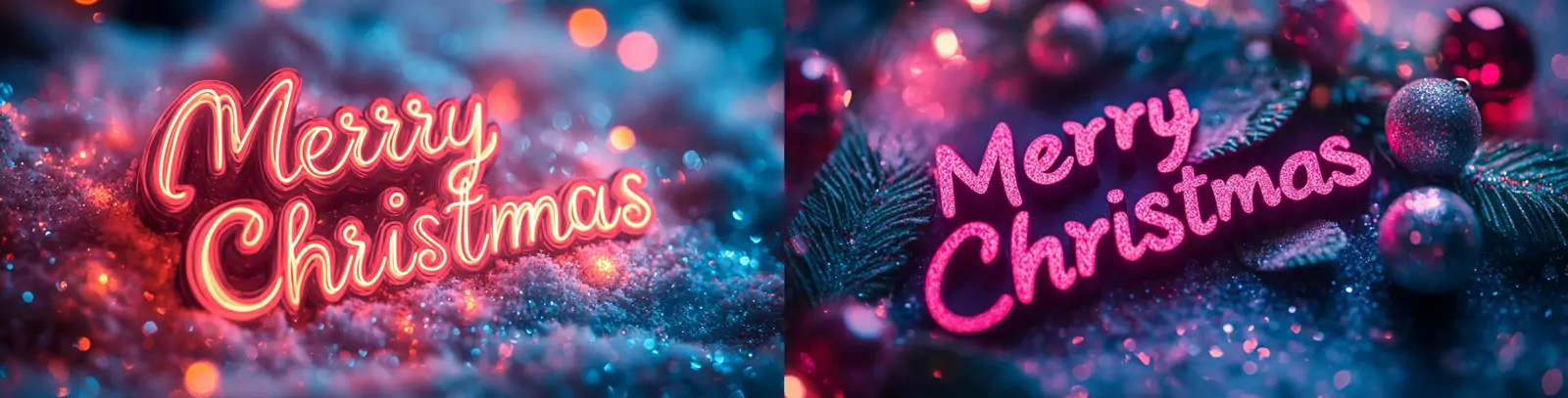 圣诞节快乐Merry Christams霓虹灯光效英文海报背景midjourney关键词咒语