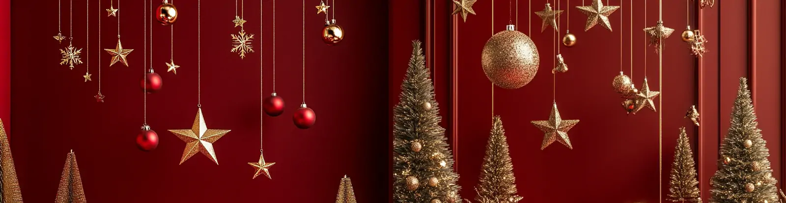 红色圣诞节主题装饰金色星星礼物礼盒展台空间海报背景midjourney关键词咒语