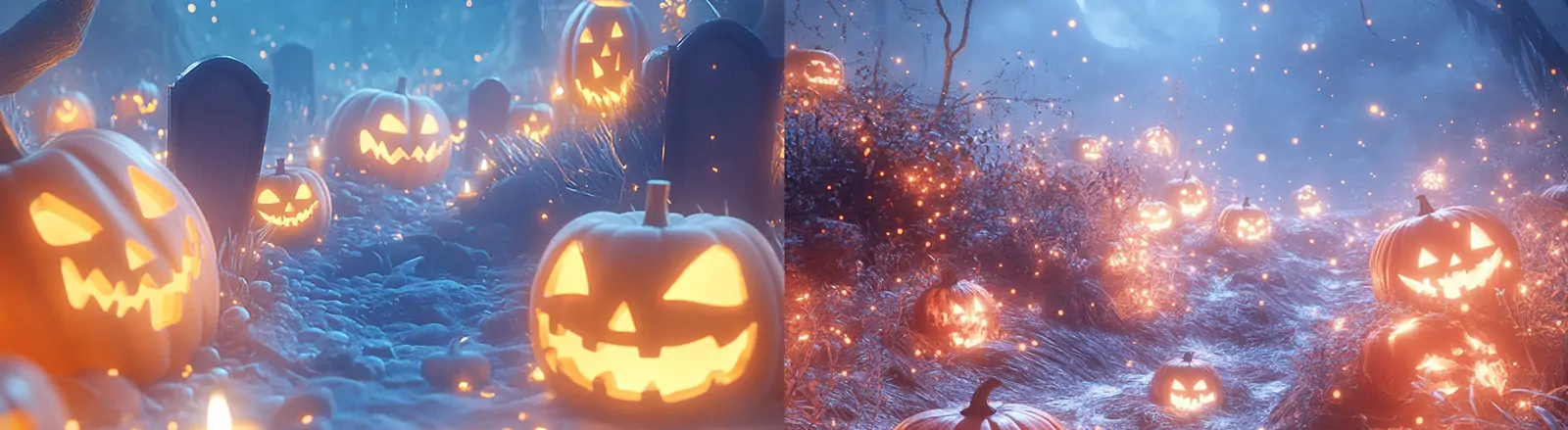 万圣节南瓜灯蜡烛墓碑神秘恐怖气氛概念艺术插图海报midjourney关键词咒语