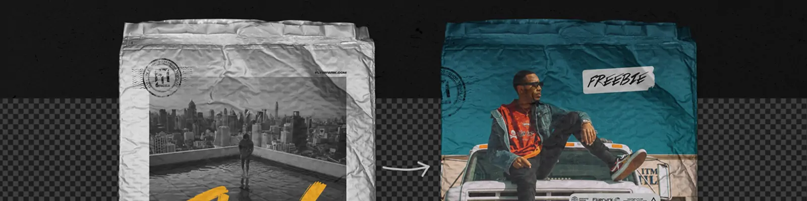 时尚潮流复古做旧纸张塑料袋样机贴图psd分层设计素材模板Mockup