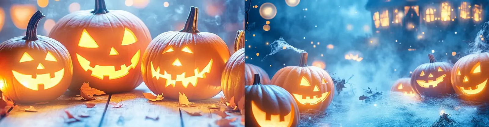 神秘蓝色万圣节南瓜灯鬼屋城堡场景壁纸海报背景midjourney关键词咒语