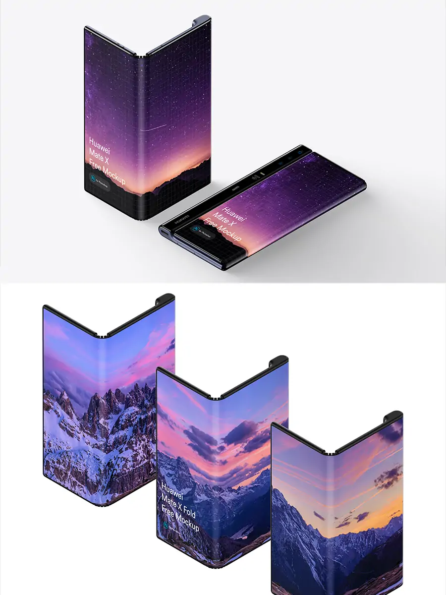 Midjourney - 华为Mate X Phone折叠手机样机贴图psd设计素材模板Mockup Mockup样机-Ai宇宙吧-