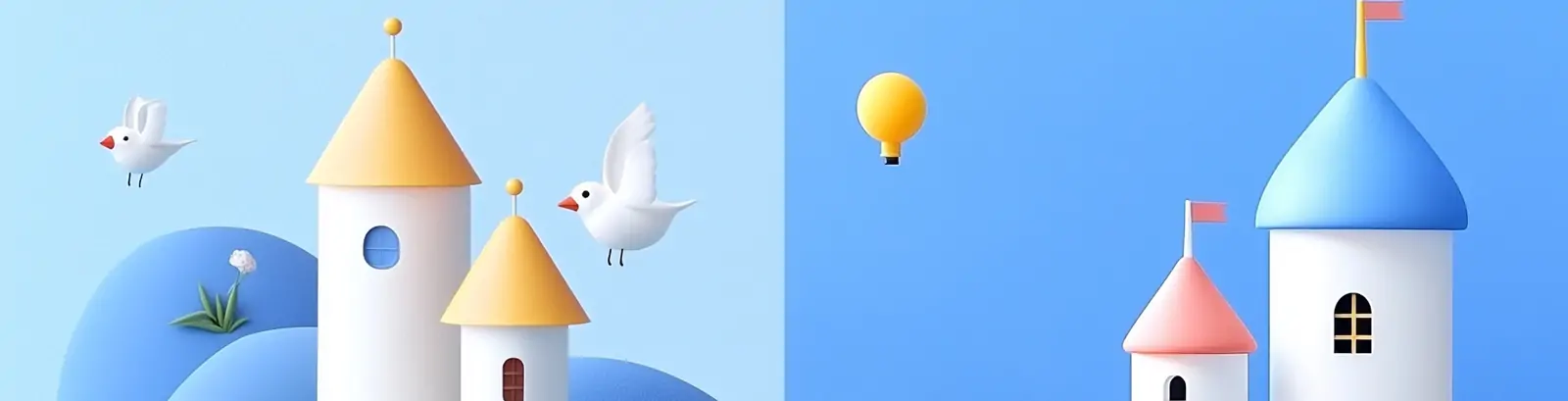 极简主义3D立体卡通乡村房屋建筑场景模型插图海报midjourney关键词咒语