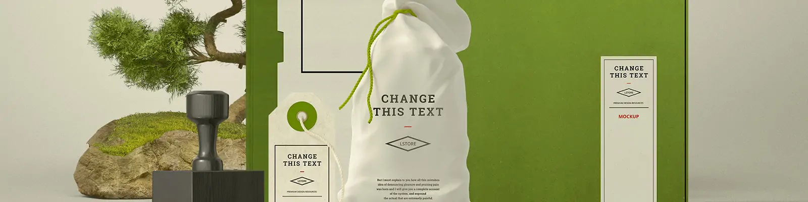 时尚布袋纸盒标签印章品牌包装展示样机贴图psd设计素材模版Mockup