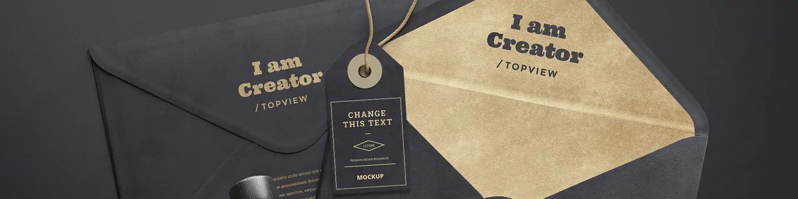 高端黑色信封标签印章展示样机贴图psd设计素材模版Mockup