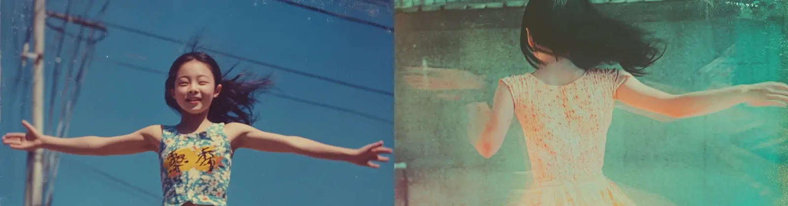 80年代复古风格中国体操女孩奔跑练习动感模糊照片摄影海报midjourney关键词咒语