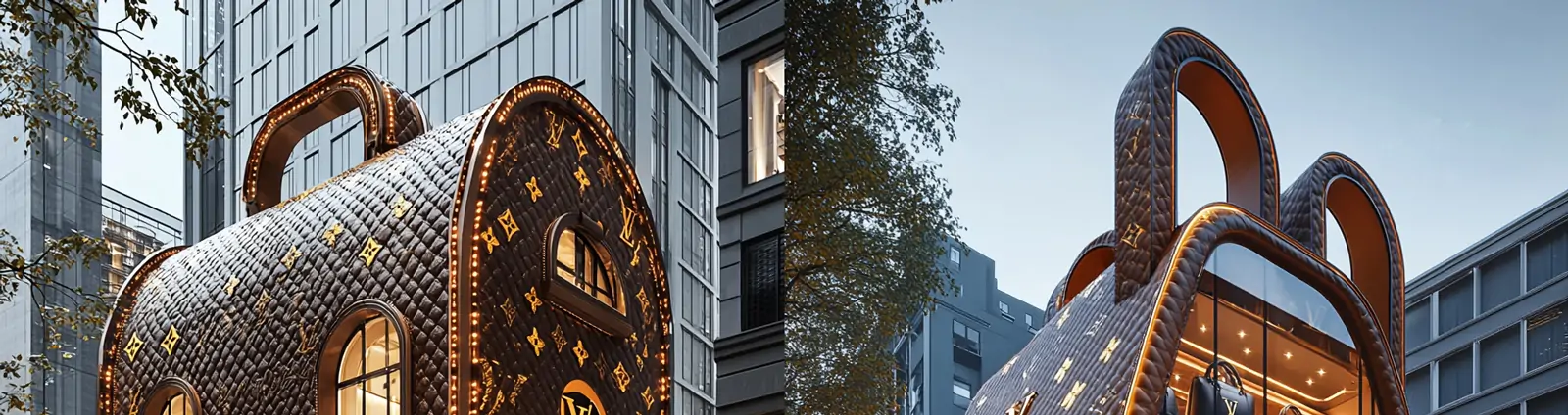 创意奢华LV包包造型商店建筑3D立体模型midjourney关键词咒语