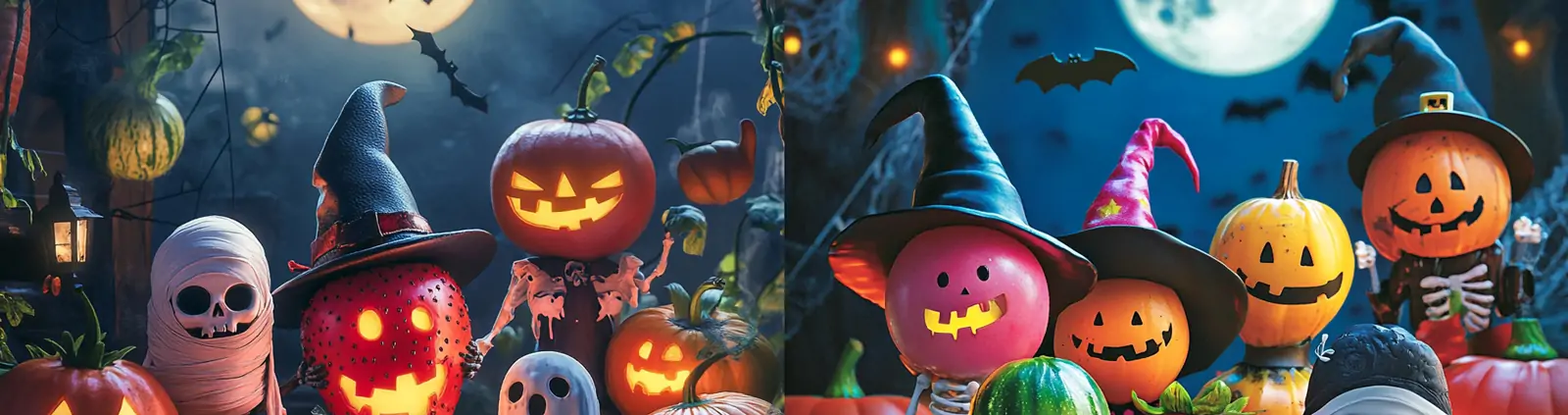 趣味卡通可爱蔬菜水果万圣节服装造型场景插图海报midjourney关键词咒语