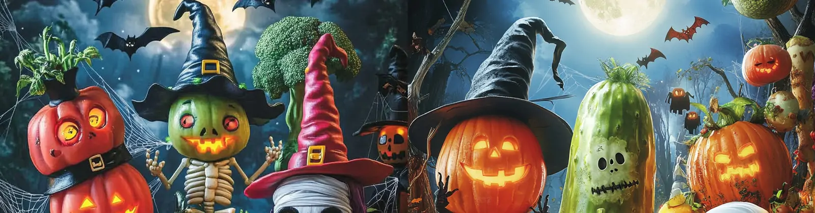 趣味卡通可爱蔬菜水果万圣节服装造型场景插图海报midjourney关键词咒语