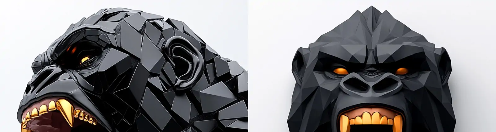 黑色金色几何金属大猩猩数字艺术特写镜头模型海报midjourney关键词咒语