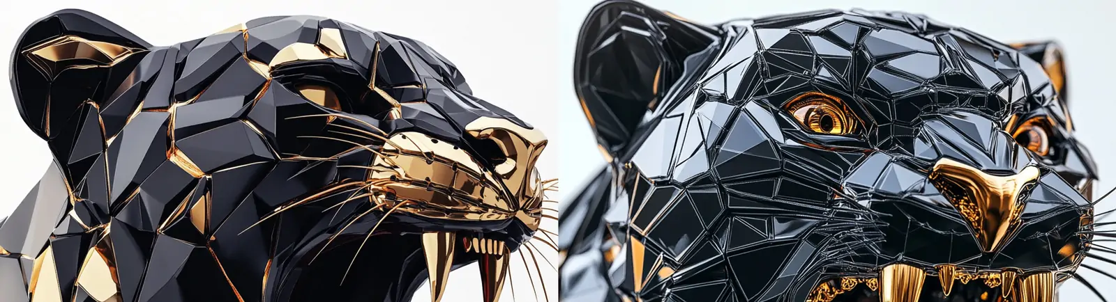 黑色金色几何金属动物猎豹数字艺术特写镜头模型海报midjourney关键词咒语