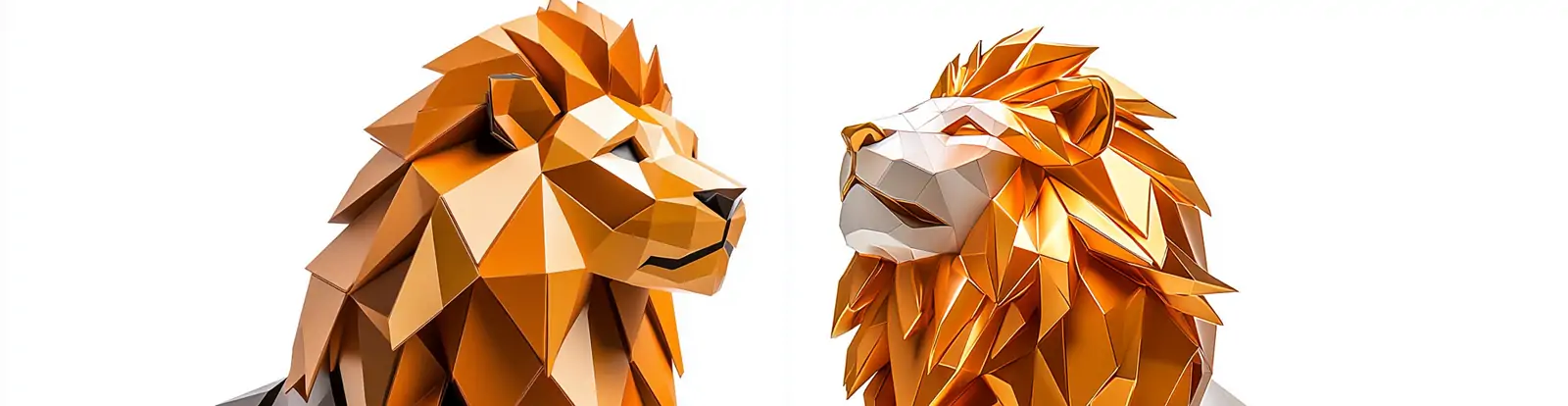 金色琥铂色立体几何金属动物狮子数字艺术特写镜头模型海报midjourney关键词咒语