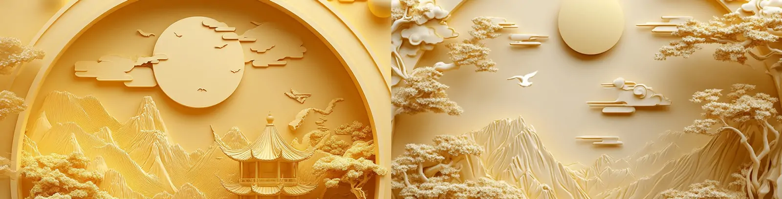 中国风自然景观山脉河流建筑3D立体浮雕空间模型midjourney关键词咒语