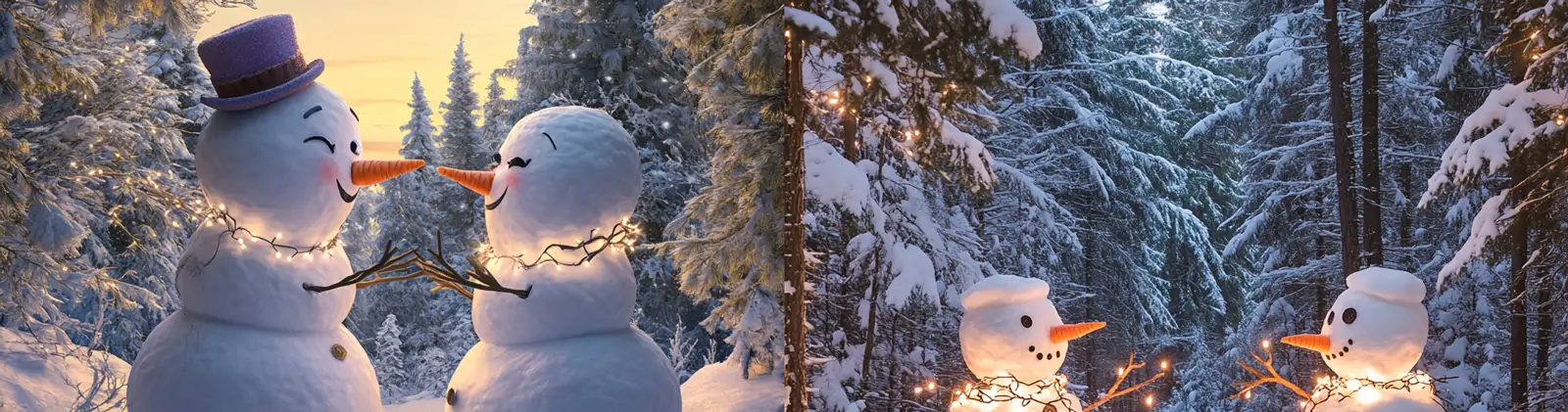冬天森林下雪天两个雪人对视场景摄影海报midjourney关键词咒语
