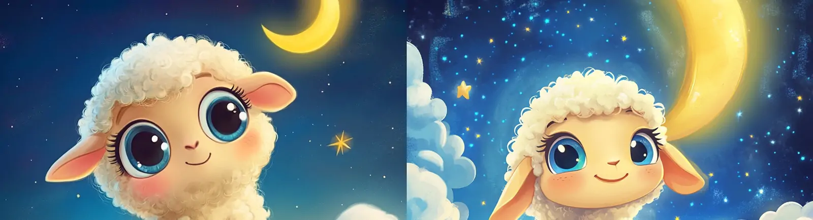 可爱卡通动物小羊云端月亮星星迪士尼皮克斯电影插图海报midjourney关键词咒语