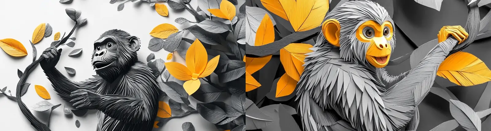 可爱立体逼真猴子剪纸艺术手工艺品插图海报midjourney关键词咒语