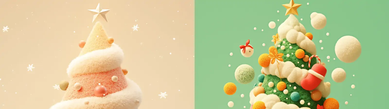 可爱卡通彩色羊毛毡圣诞树圣诞节装饰立体手工艺品插图海报midjourney关键词咒语