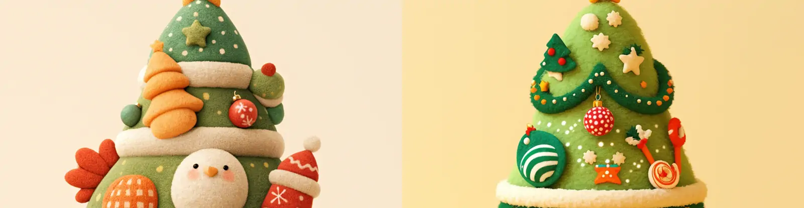 可爱卡通彩色羊毛毡圣诞树圣诞节装饰立体手工艺品插图海报midjourney关键词咒语