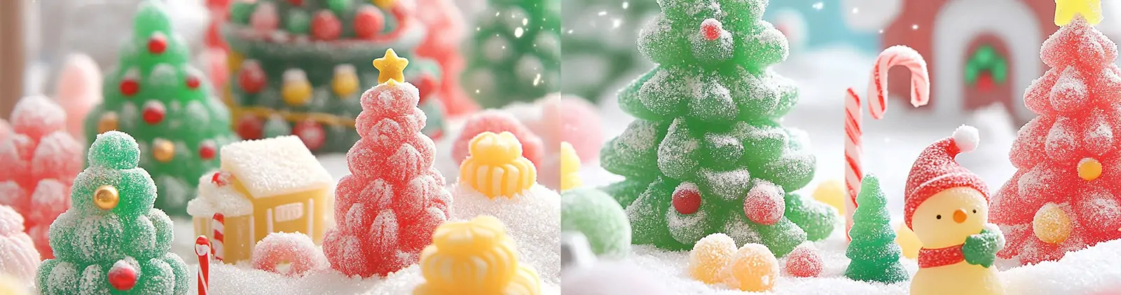 梦幻可爱彩色糖果软糖圣诞节主题场景插图海报midjourney关键词咒语