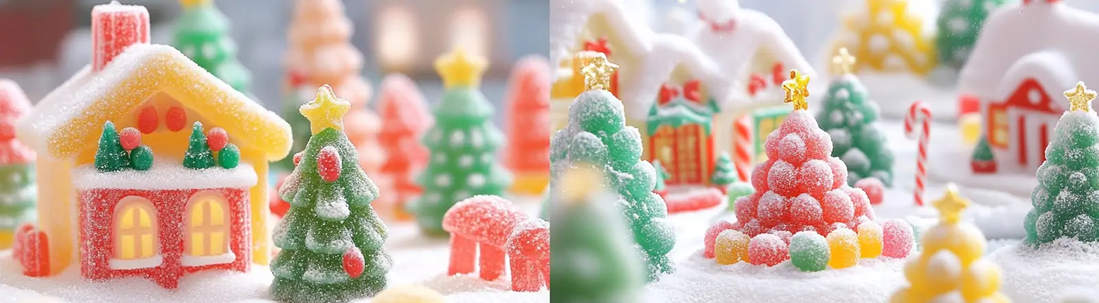 梦幻可爱彩色糖果软糖圣诞节主题场景插图海报midjourney关键词咒语