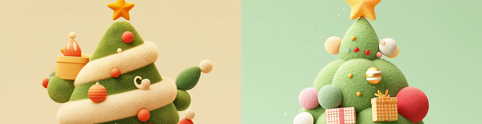 可爱卡通彩色羊毛毡圣诞树圣诞节装饰立体手工艺品插图海报midjourney关键词咒语