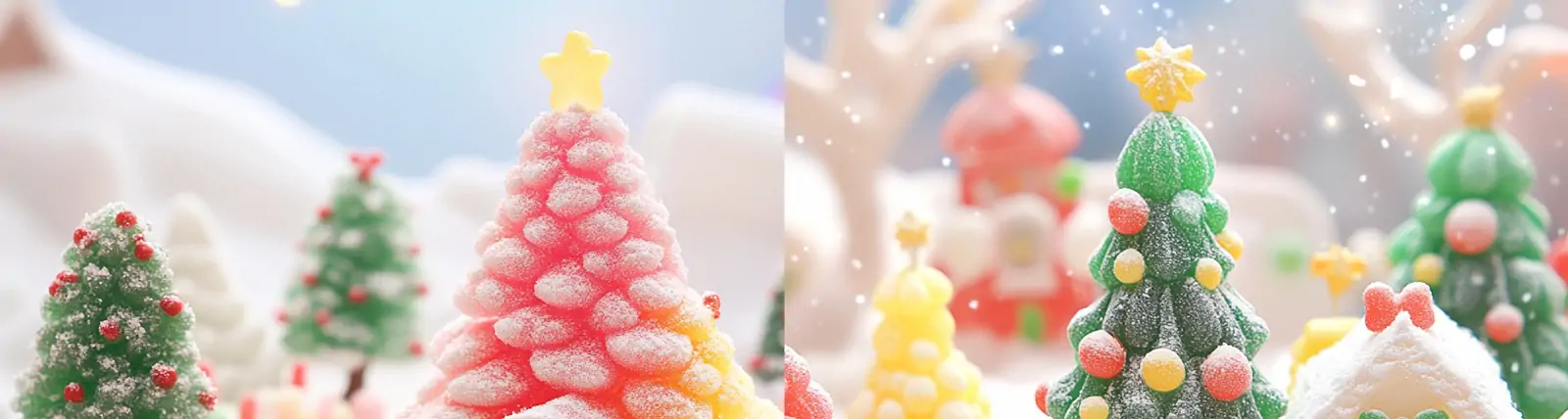 梦幻可爱彩色糖果软糖圣诞节主题场景插图海报midjourney关键词咒语