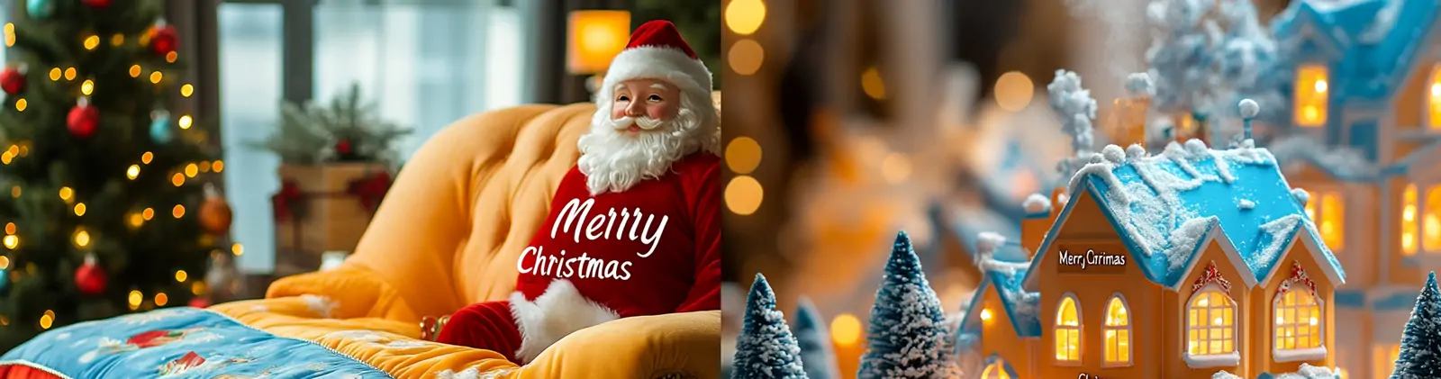 彩色卡通圣诞节圣诞老人驯鹿雪橇火车节日装饰场景插图海报midjourney关键词咒语