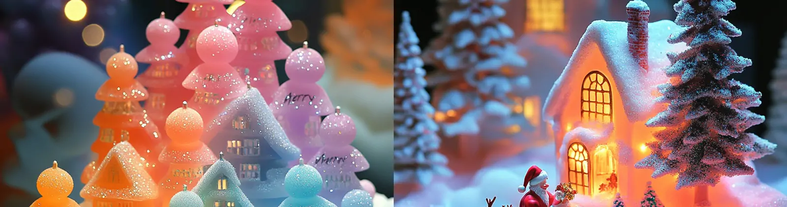 彩色卡通圣诞节圣诞老人驯鹿雪橇糖果节日装饰场景插图海报midjourney关键词咒语