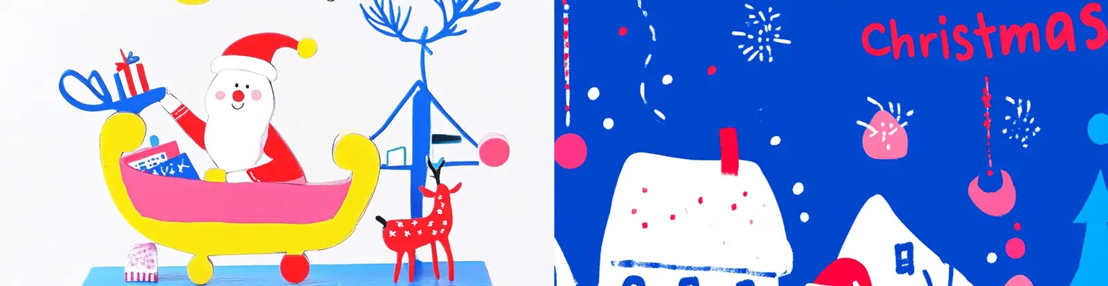 手绘可爱卡通冬天圣诞节圣诞老人节日装饰场景插图海报midjourney关键词咒语