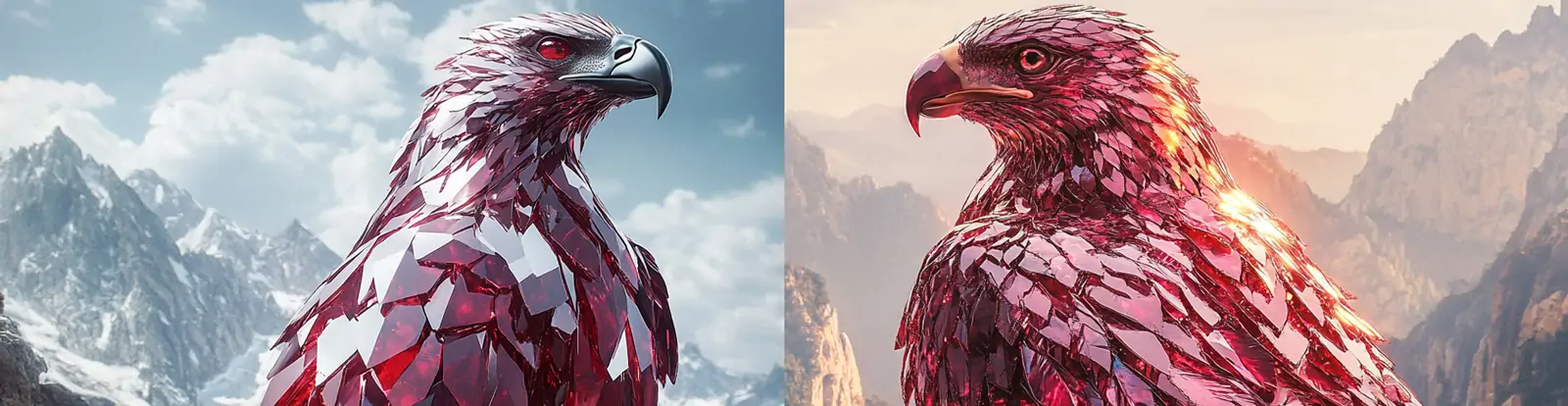 闪亮奢华红宝石雄鹰逼真鸟类动物模型midjourney关键词咒语
