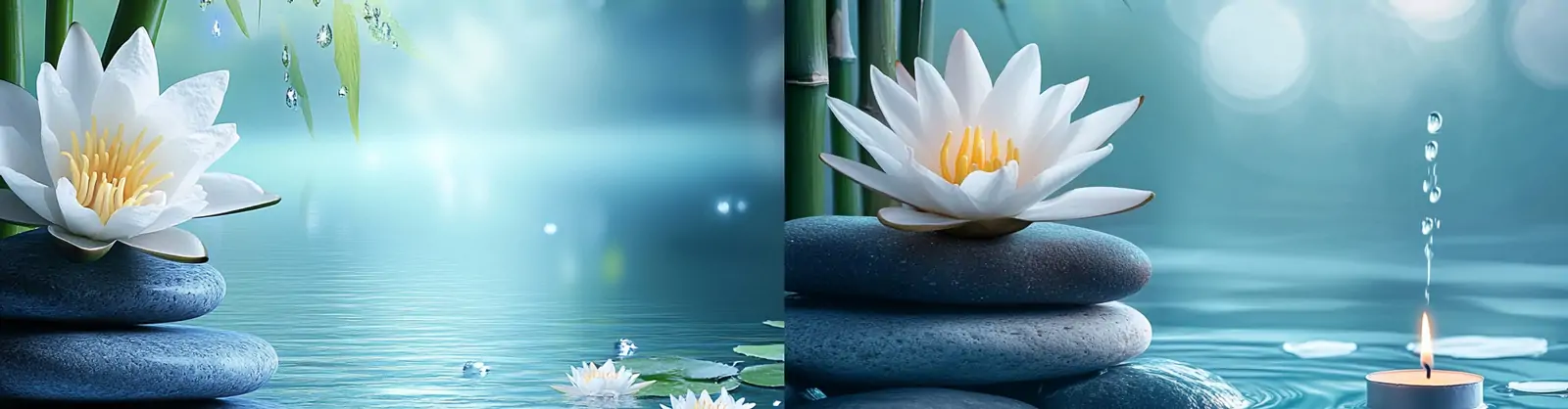 宁静温泉莲花竹子蜡烛岩石禅意场景摄影海报midjourney关键词咒语