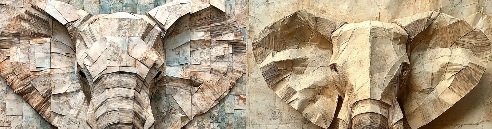 超现实主义雄伟大象折纸艺术动物模型作品摄影海报midjourney关键词咒语