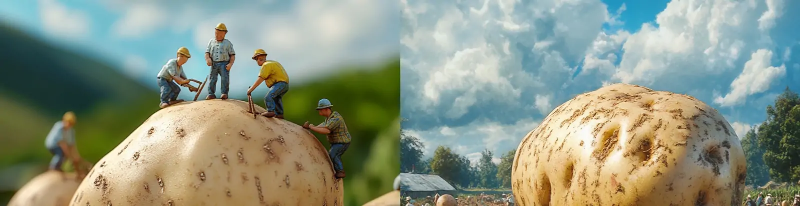 创意巨型土豆农民伯伯丰收微观场景摄影海报midjourney关键词咒语