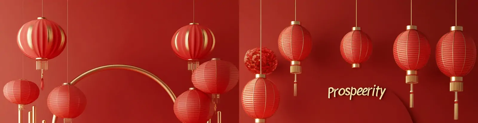 3D立体中国风红色新年元旦春节灯笼气氛圆形舞台海报背景midjourney关键词咒语