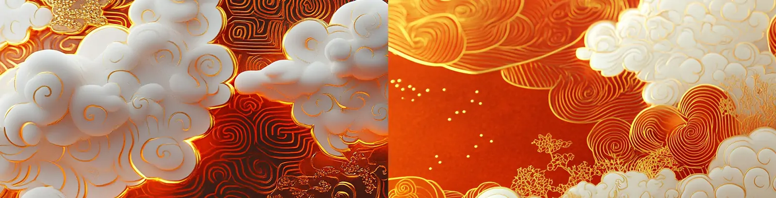 中国风白色橙色烫金景泰蓝珐琅祥云花纹图案海报背景midjourney关键词咒语
