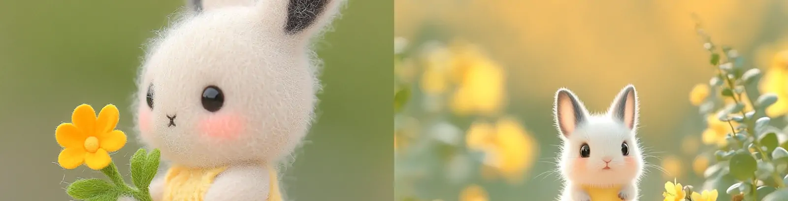 迷你皮克斯风格可爱长毛兔小黄花特写摄影海报midjourney关键词咒语