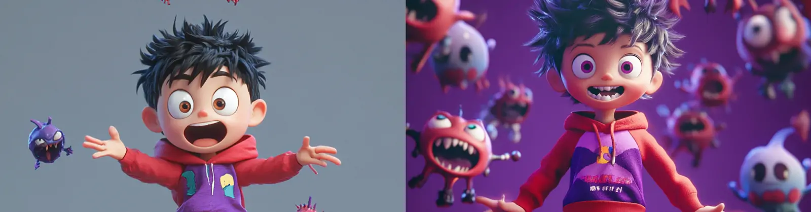 C4D可爱Q版趣味卡通风格可爱小男孩外星小怪物游戏人物插图midjourney关键词咒语