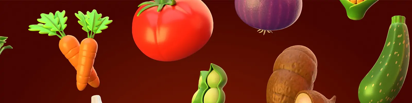 3D立体新鲜蔬菜萝卜玉米西红薯图标插图blender素材模型