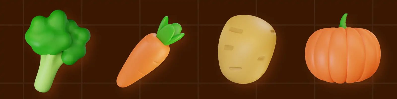 3D立体卡通新鲜蔬菜水果电商图标插图Blender设计素材模型