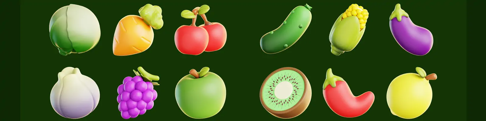 3D立体卡通新鲜蔬菜水果电商图标插图Blender设计素材模型
