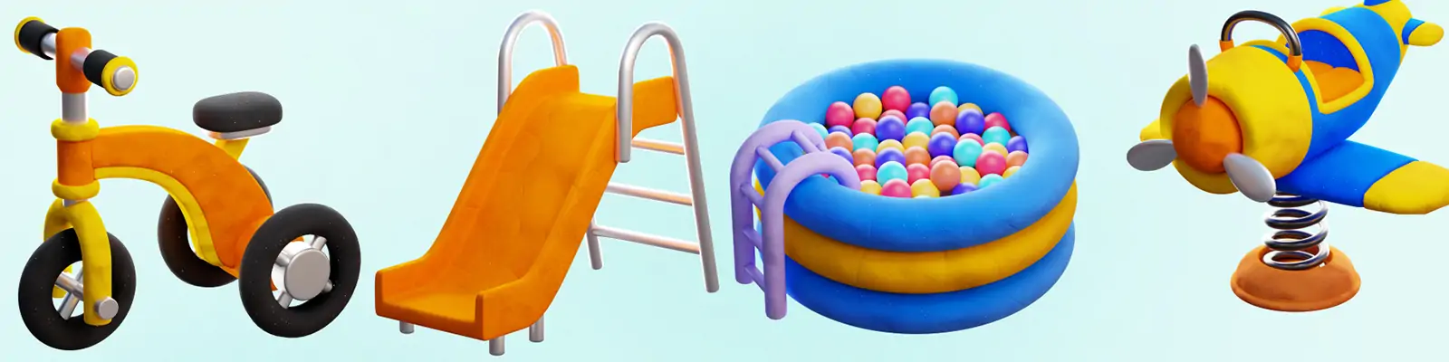 3D立体儿童游乐园滑梯蹦床游玩设备插图blender设计素材模版