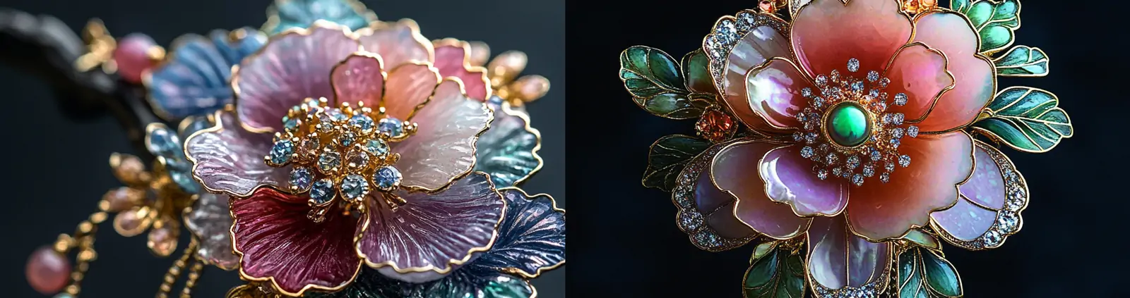 优雅精致中式牡丹花流苏宝石项链发夹首饰产品摄影海报midjourney关键词咒语