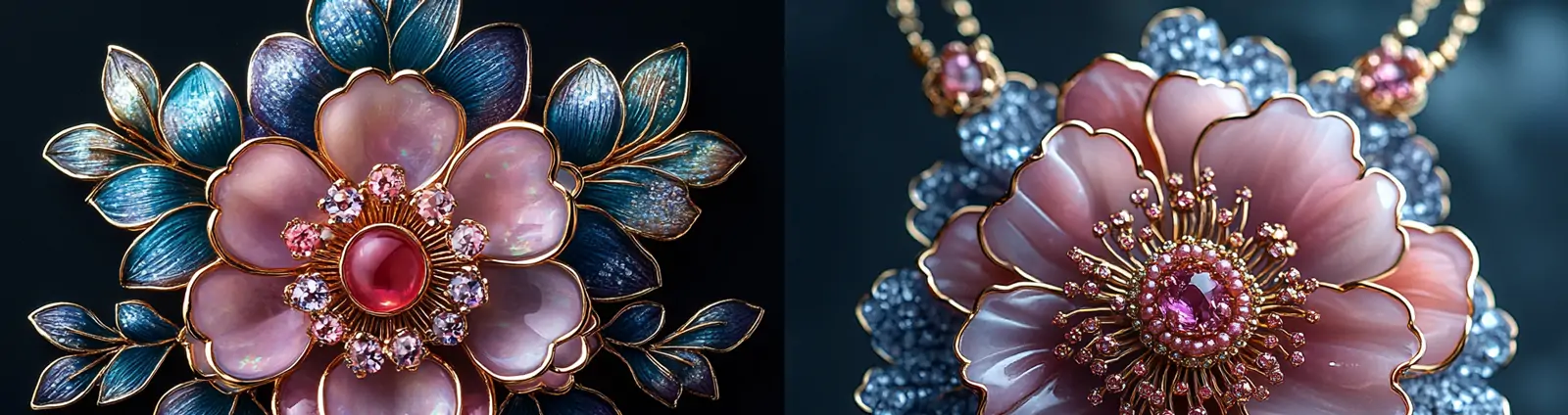 优雅精致中式牡丹花流苏宝石项链发夹胸针首饰产品摄影海报midjourney关键词咒语