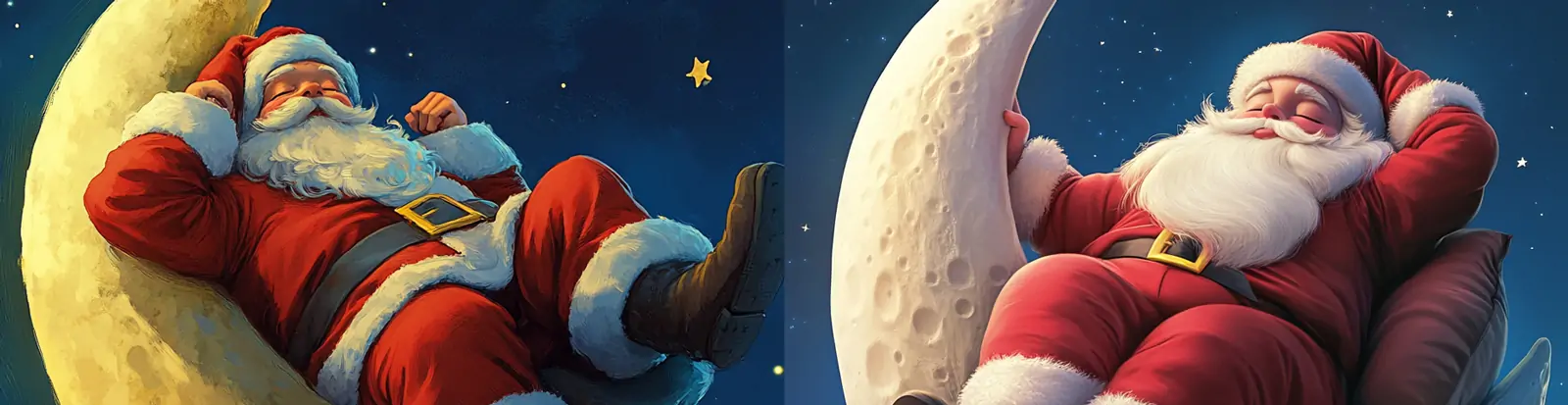 3D立体可爱卡通圣诞节圣诞老人睡在月亮上场景插图海报midjourney关键词咒语
