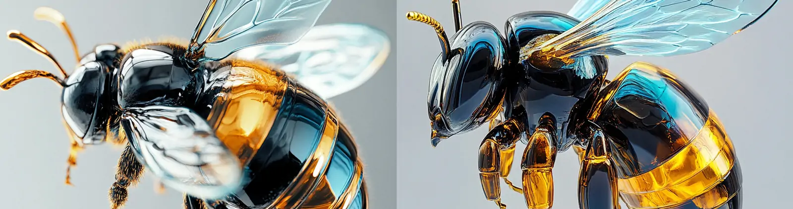 高端超光滑玻璃珠宝风格昆虫大黄蜂机械特写立体模型midjourney关键词咒语